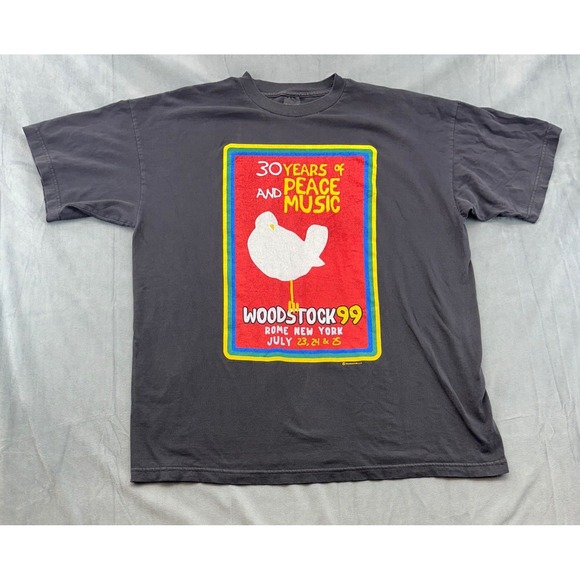 Vintage Woodstock 1999 TShirt Mens XL 30 Years Peace Music Lineup Black Concert